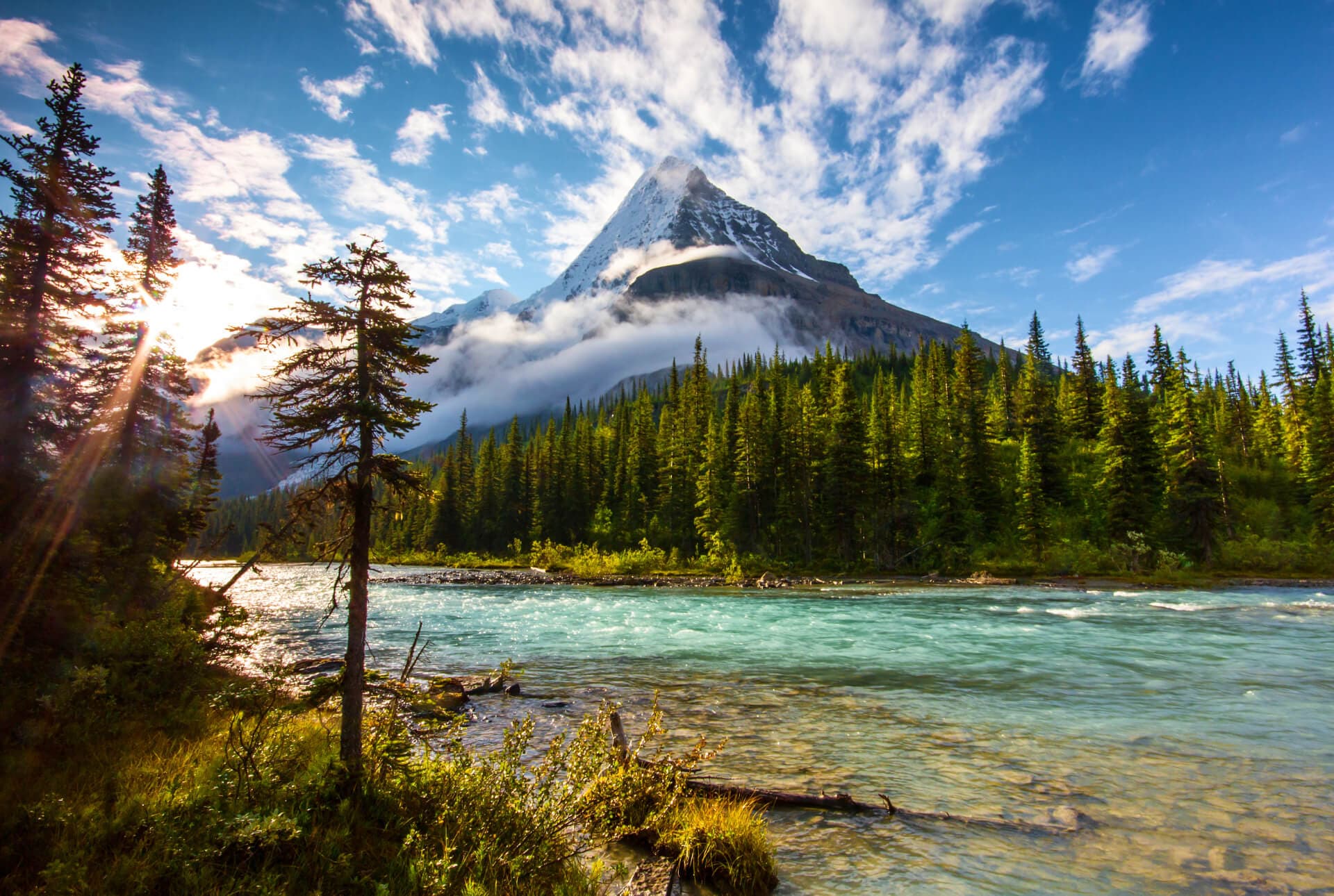 Mount Robson and a glacial river near Maple Ridge, BC